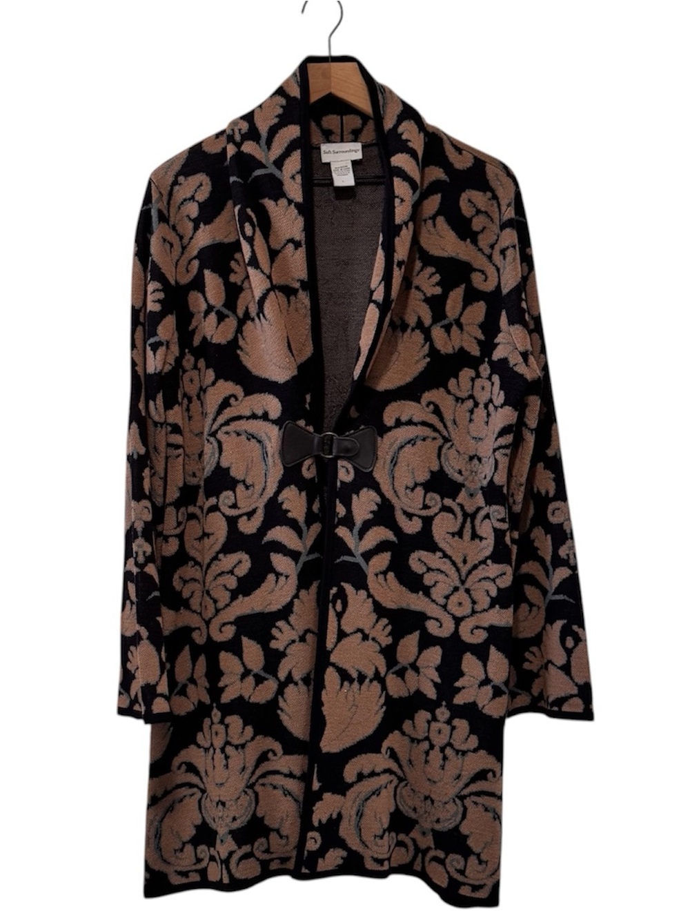 Soft Surroundings D’Orsay Long Cardigan Wool Blend Jacquard Duster Sweater